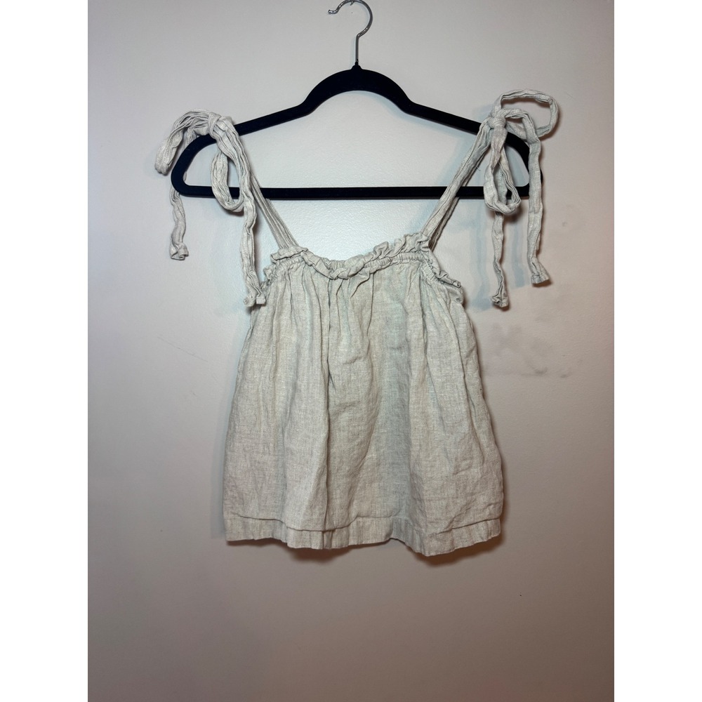 J.Crew Womens XS Linen Tie Shoulder Ruffle Camisole Top Oatmeal Beige Boho Flowy
